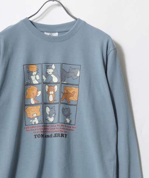 Tom＆Jerry（トムアンドジェリー）の「Tom and Jerry/トムとジェリー タフィー イラストプリント ロンT 長袖 レディース メンズ（Tシャツ/カットソー・レディース・ブラック/ベージュ/オフホワイト/サックスブルー・LL/M/L）」の4枚目の写真