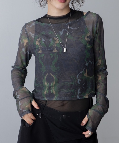 VACANCY(ヴァカンシー)の「ハイネックレイヤード2wayシアートップス(Tシャツ/カットソー・レディース・グリーン/ブルー/ブラック・FREE)」の2枚目の写真