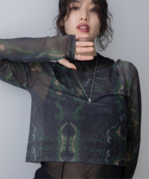 VACANCY(ヴァカンシー)の「ハイネックレイヤード2wayシアートップス(Tシャツ/カットソー・レディース・グリーン/ブルー/ブラック・FREE)」の5枚目の写真