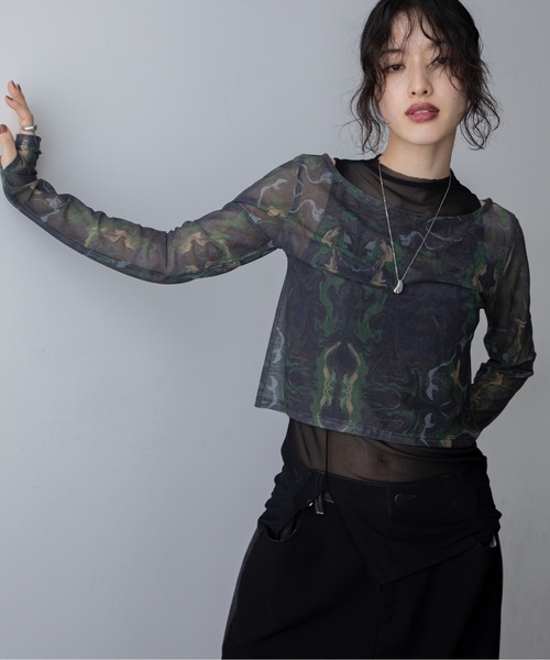 VACANCY(ヴァカンシー)の「ハイネックレイヤード2wayシアートップス(Tシャツ/カットソー・レディース・グリーン/ブルー/ブラック・FREE)」の6枚目の写真