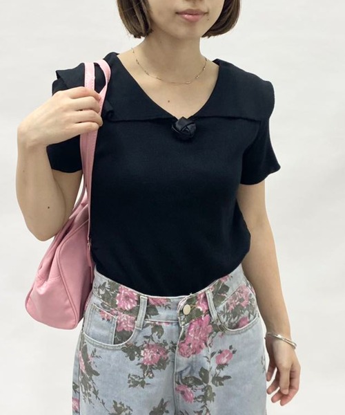 mebole(メボレ)の「フレンチカラーroseトップス(Tシャツ/カットソー・レディース・グレー/ホワイト/ブラック・FREE)」の16枚目の写真
