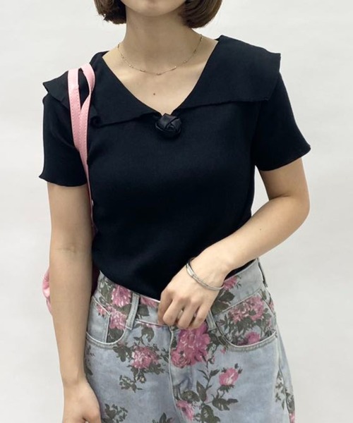 mebole(メボレ)の「フレンチカラーroseトップス(Tシャツ/カットソー・レディース・グレー/ホワイト/ブラック・FREE)」の17枚目の写真