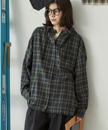 MONO-MART LADY'S | ドローコード付き オーバーサイズ チェック柄 フーディシャツ(シャツ/ブラウス)