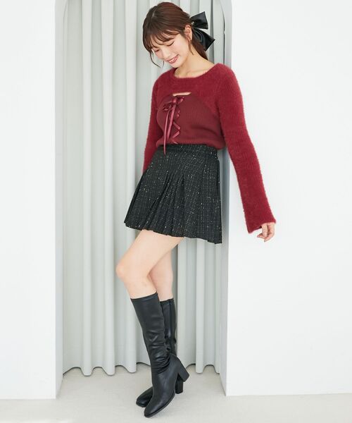 MAJESTIC LEGON（マジェスティックレゴン）の「デコルテオープンレースアップニット（ニット/セーター・レディース・チャコールグレー/アイボリー/ピンク/ボルドー/ブラック・MEDIUM）」の7枚目の写真