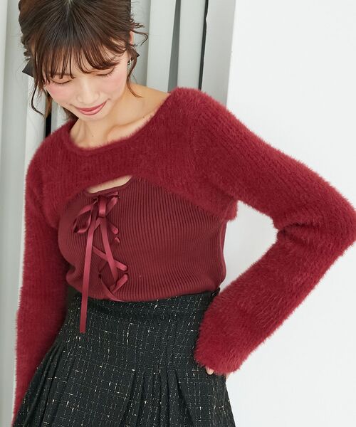 MAJESTIC LEGON（マジェスティックレゴン）の「デコルテオープンレースアップニット（ニット/セーター・レディース・チャコールグレー/アイボリー/ピンク/ボルドー/ブラック・MEDIUM）」の10枚目の写真