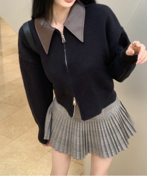 試着のみ！PEGORER ジップアップ レザー切り替えニット ペゴレール 革 切り替えニットセーター – LIBEIRO