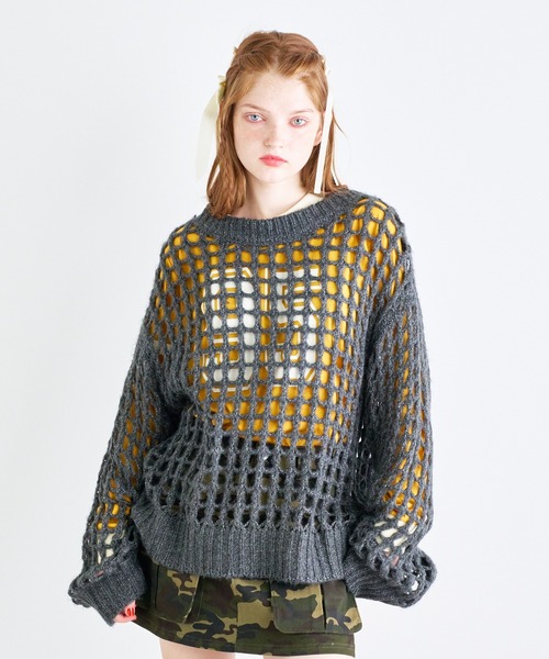 ANNA SUI NYC（アナ スイ エヌ ワイ シー）の「MIXカラー メッシュニットクルーネックプルオーバー（ニット/セーター・レディース・サックスブルー/オレンジ/ブラック・FREE）」の5枚目の写真