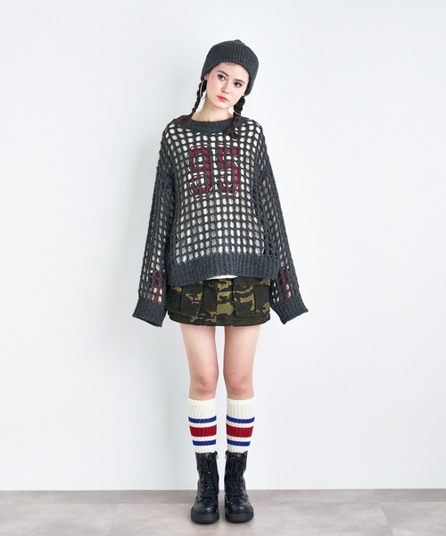 ANNA SUI NYC（アナ スイ エヌ ワイ シー）の「MIXカラー メッシュニットクルーネックプルオーバー（ニット/セーター・レディース・サックスブルー/オレンジ/ブラック・FREE）」の6枚目の写真