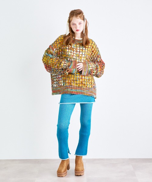 ANNA SUI NYC（アナ スイ エヌ ワイ シー）の「MIXカラー メッシュニットクルーネックプルオーバー（ニット/セーター・レディース・サックスブルー/オレンジ/ブラック・FREE）」の12枚目の写真