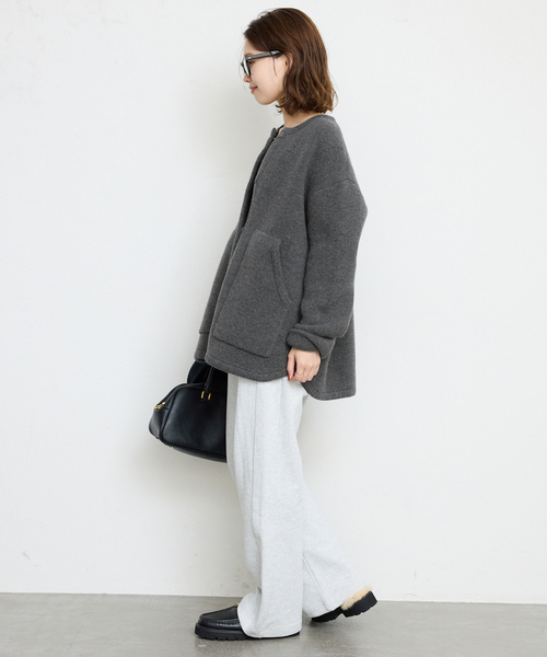 SLOBE IENA（スローブイエナ）の「ダブルフェイスニットブルゾン（ブルゾン・レディース・ブラウン/チャコールグレー・FREE）」の3枚目の写真