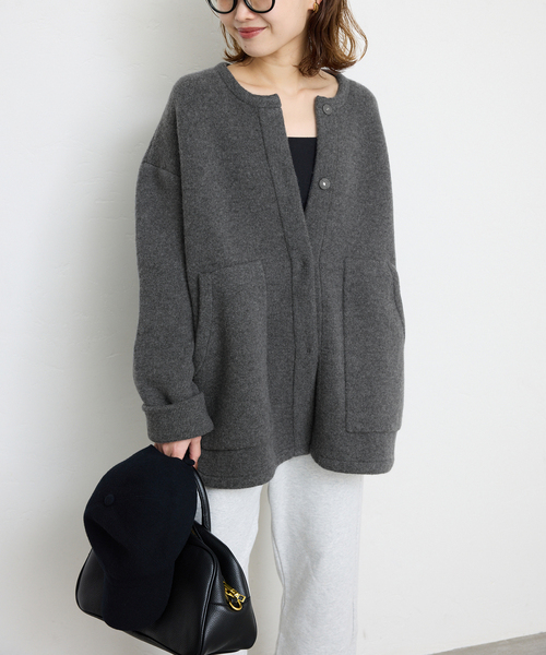 SLOBE IENA（スローブイエナ）の「ダブルフェイスニットブルゾン（ブルゾン・レディース・ブラウン/チャコールグレー・FREE）」の5枚目の写真