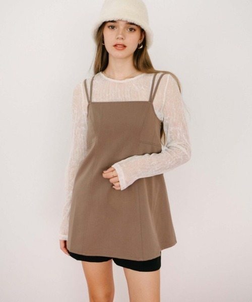 archives（アルシーヴ）の「ダブルストラップミニキャミワンピース（ワンピース・レディース・ブラック/グレイッシュベージュ/モカ・MEDIUM）」の2枚目の写真