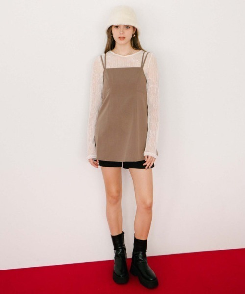 archives（アルシーヴ）の「ダブルストラップミニキャミワンピース（ワンピース・レディース・ブラック/グレイッシュベージュ/モカ・MEDIUM）」の21枚目の写真