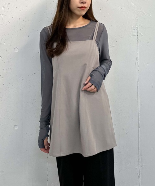 archives（アルシーヴ）の「ダブルストラップミニキャミワンピース（ワンピース・レディース・ブラック/グレイッシュベージュ/モカ・MEDIUM）」の7枚目の写真