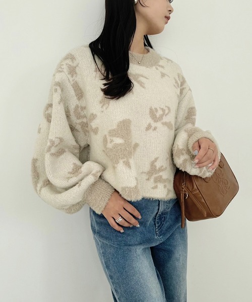 one after another NICE CLAUP(ワンアフターアナザーナイスクラップ)の「【ZOZOTOWN限定商品】フラワージャガードニット(ニット/セーター・レディース・アイボリー/グレー/モカ・FREE)」の12枚目の写真