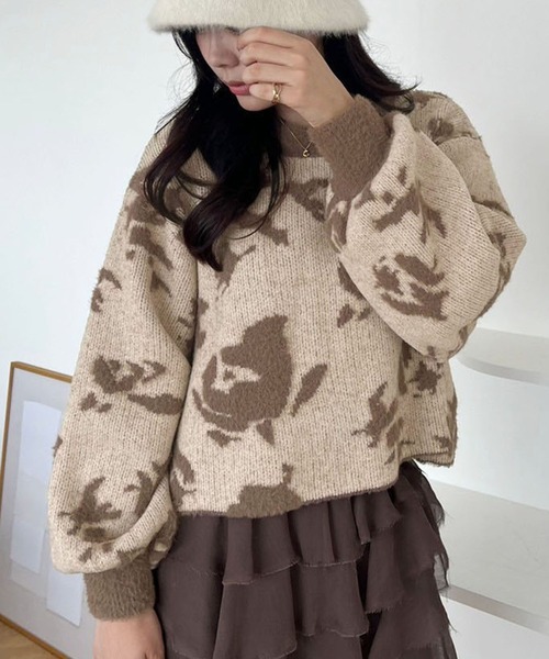 one after another NICE CLAUP(ワンアフターアナザーナイスクラップ)の「【ZOZOTOWN限定商品】フラワージャガードニット(ニット/セーター・レディース・アイボリー/グレー/モカ・FREE)」の15枚目の写真