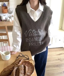 ＜レディース商品＞ロゴ入りVネックニットベスト