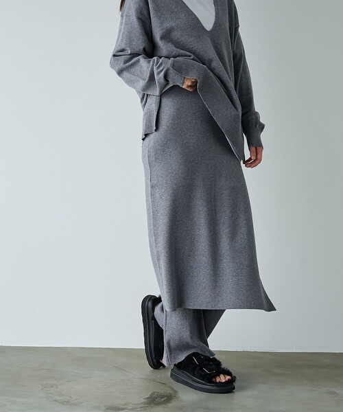 セール】レイヤードニット ボトムセット(スカート＋パンツの2点セット