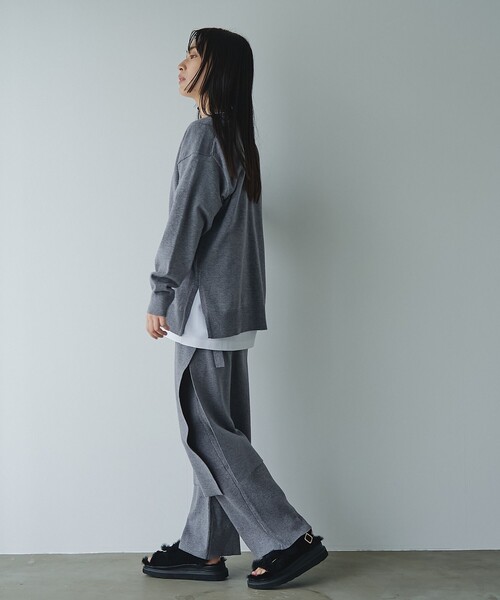 セール】レイヤードニット ボトムセット(スカート＋パンツの2点セット