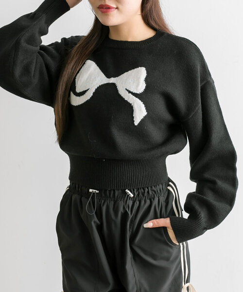 OLIVE des OLIVE（オリーブデオリーブ）の「アソートジャガードニット（ニット/セーター・レディース・オフホワイト/ピンク/ブラック・FREE）」の3枚目の写真