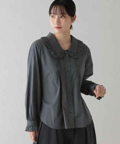 セール】《natural by clip》ポプリンフリルカラーブラウス（シャツ