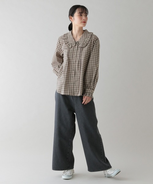 セール】《natural by clip》ポプリンフリルカラーブラウス（シャツ