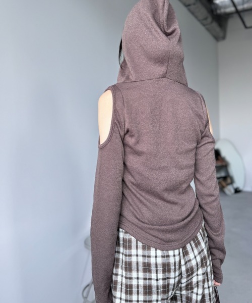 Y2K SYNAPSE FACTORY（ワイツーケー シナプスファクトリー）の「【フード付き】肩スリットロングスリーブTシャツ（Tシャツ/カットソー・レディース・ダークグレー/ブラウン/グレー・FREE）」の15枚目の写真