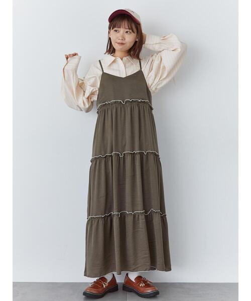 ehka sopo(エヘカソポ)の「配色メローティアードキャミワンピース(ワンピース・レディース・ブルー/オリーブ/ブラック・F)」の3枚目の写真