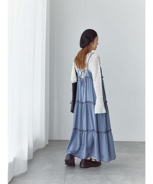 ehka sopo(エヘカソポ)の「配色メローティアードキャミワンピース(ワンピース・レディース・ブルー/オリーブ/ブラック・F)」の11枚目の写真