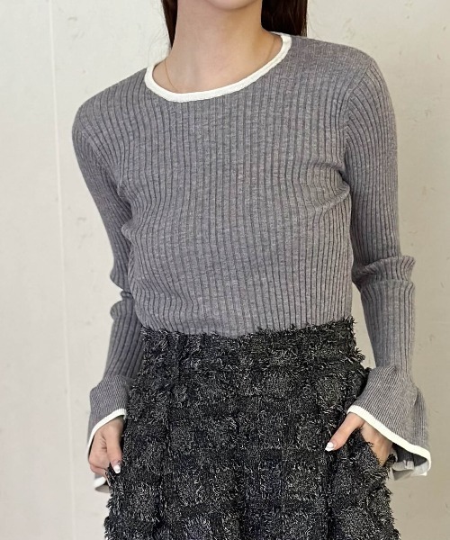 Per sist ence（パーシエンス）の「袖フリルバイカラーリブニット（ニット/セーター・レディース・アイボリー/ラベンダー/グレー/オフホワイト/ブラック・FREE）」の8枚目の写真
