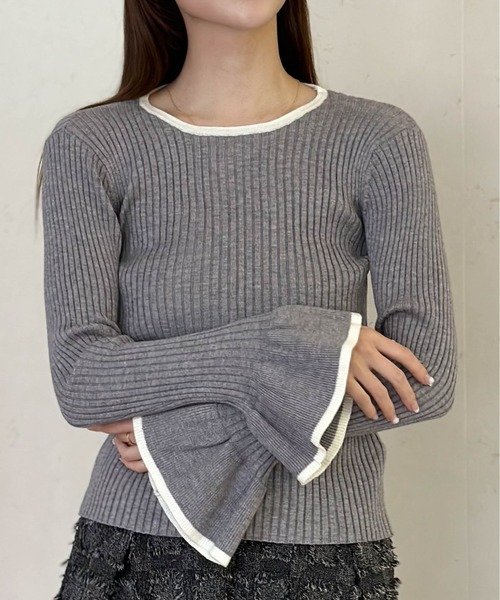 セール】袖フリルバイカラーニットソー（ニット/セーター）｜Per sist