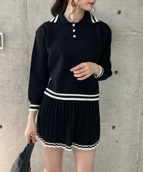 Malbon Golf⚪️⚫️チェッカー柄ポロニット スカートセット✨美品 Malbon Golf⚪️⚫️チェッカー柄ポロニット スカートセット✨美