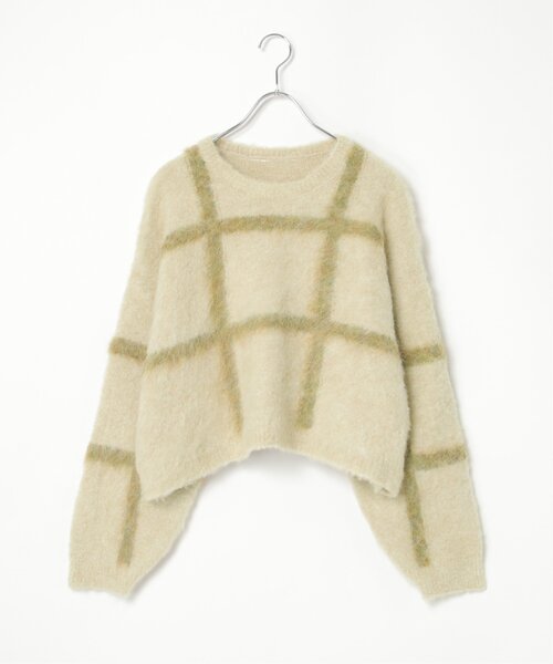 セール】シャギーチェックショートプルオーバー（ニット