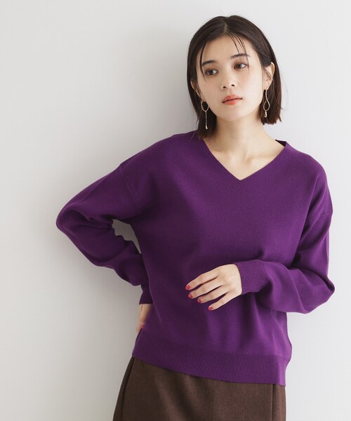 THE SHOP TK （ザ ショップ ティーケー ）の「◆【毛玉になりにくい／静電気防止】Vネックニット／洗える（ニット/セーター・レディース・ブラック/スモーキーグリーン系/グレー/パープル系/オフホワイト・12/13）」の5枚目の写真