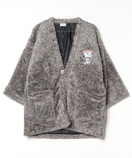PEANUTS（ピーナッツ）の「PEANUTS SNOOPY（ピーナッツ スヌーピー）キャラクターぼあもこボアフリース起毛総柄半纏/ちゃんちゃんこ（ガウン/バスローブ・メンズ・ホワイト系その他/ベージュ/チャコールグレー/ホワイト×ブラック・FREE）」の4枚目の写真