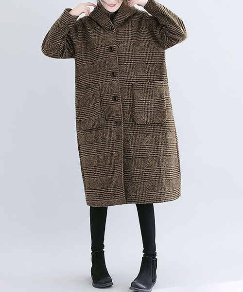 ビッグフード 千鳥柄 ロング チェスターコート