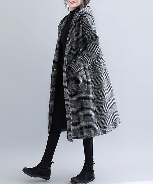 ビッグフード 千鳥柄 ロング チェスターコート
