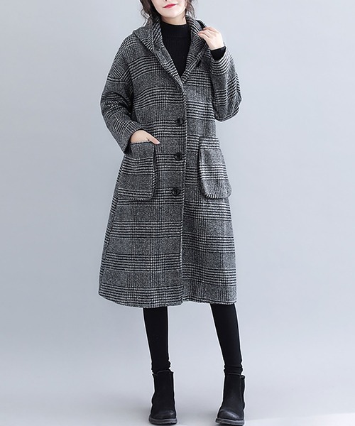 ビッグフード 千鳥柄 ロング チェスターコート