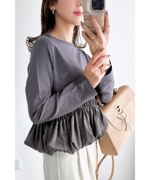 &. NOSTALGIA(アンドドットノスタルジア)の「【ZOZO限定】バルーンペプラムカットプルオーバー(Tシャツ/カットソー・レディース・チャコールグレー/ホワイト・M)」の1枚目の写真