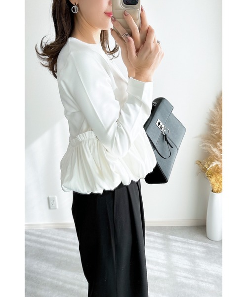 &. NOSTALGIA(アンドドットノスタルジア)の「【ZOZO限定】バルーンペプラムカットプルオーバー(Tシャツ/カットソー・レディース・チャコールグレー/ホワイト・M)」の5枚目の写真