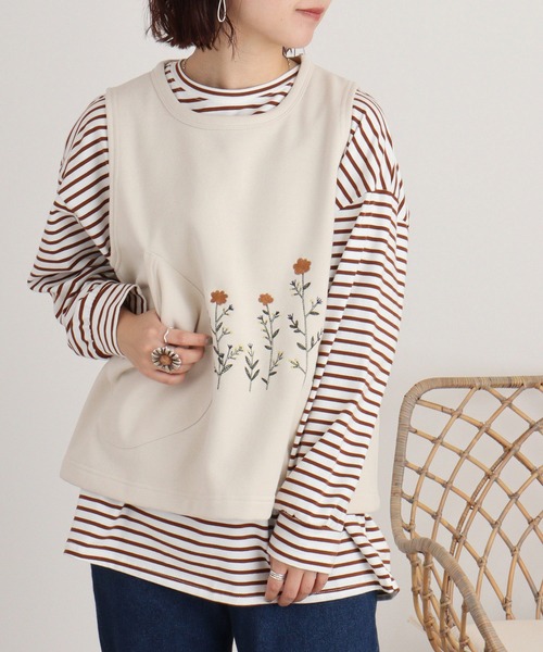 EMAGO ﾋﾞｯｸﾞﾎﾟｹｯﾄ花刺繍ﾍﾞｽﾄ（ベスト）｜Emago（イマゴ）