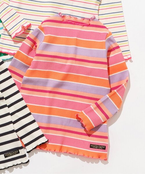 BREEZE（ブリーズ）の「【リンク/ジュニア対応】ボーダーリブロンT（Tシャツ/カットソー・キッズ・ブラック/オフホワイト/グリーン/ピンク・80/90/100/110/120/130/140）」の4枚目の写真