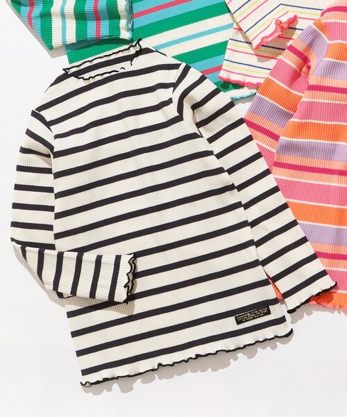 BREEZE（ブリーズ）の「【リンク/ジュニア対応】ボーダーリブロンT（Tシャツ/カットソー・キッズ・ブラック/オフホワイト/グリーン/ピンク・80/90/100/110/120/130/140）」の2枚目の写真