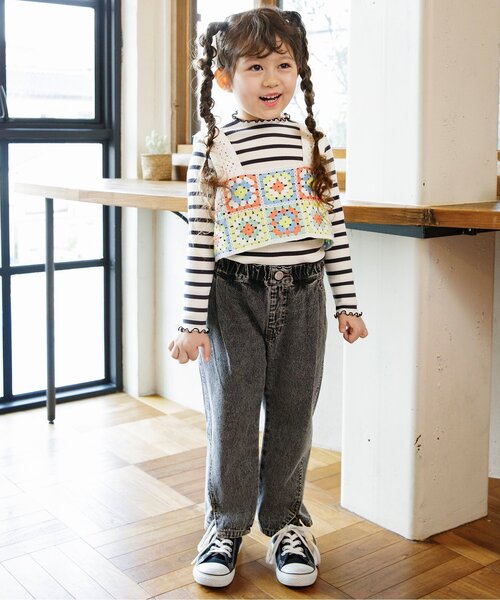 BREEZE（ブリーズ）の「【リンク/ジュニア対応】ボーダーリブロンT（Tシャツ/カットソー・キッズ・ブラック/オフホワイト/グリーン/ピンク・80/90/100/110/120/130/140）」の5枚目の写真