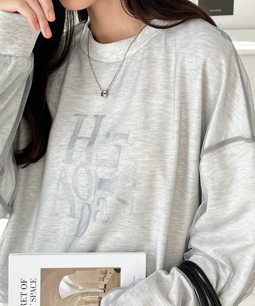 GeeRA（ジーラ）の「春 にぴったり。チュールレイヤード箔プリント袖ボリューム裏毛ロゴスウェット（スウェット・レディース・アイボリー/チャコールグレー/チャコール/オートミール・MEDIUM/LARGE/X-LARGE）」の6枚目の写真