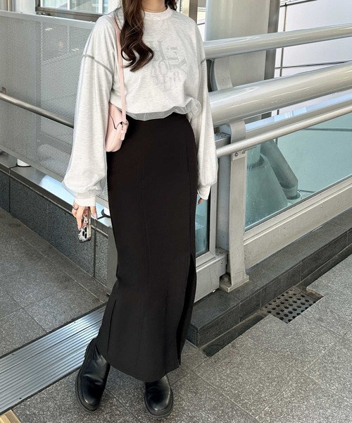 GeeRA（ジーラ）の「春 にぴったり。チュールレイヤード箔プリント袖ボリューム裏毛ロゴスウェット（スウェット・レディース・アイボリー/チャコールグレー/チャコール/オートミール・MEDIUM/LARGE/X-LARGE）」の9枚目の写真