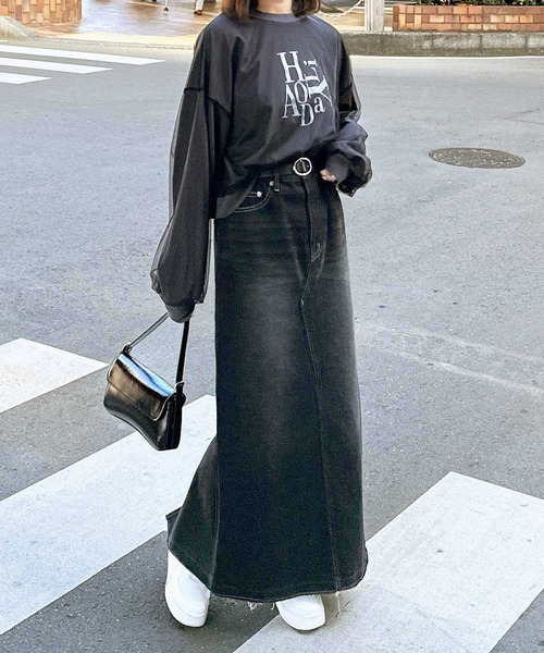 GeeRA（ジーラ）の「春 にぴったり。チュールレイヤード箔プリント袖ボリューム裏毛ロゴスウェット（スウェット・レディース・アイボリー/チャコールグレー/チャコール/オートミール・MEDIUM/LARGE/X-LARGE）」の14枚目の写真