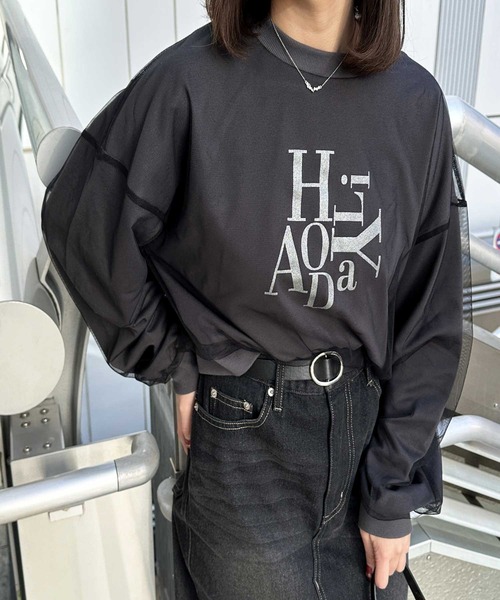 GeeRA（ジーラ）の「春 にぴったり。チュールレイヤード箔プリント袖ボリューム裏毛ロゴスウェット（スウェット・レディース・アイボリー/チャコールグレー/チャコール/オートミール・MEDIUM/LARGE/X-LARGE）」の13枚目の写真