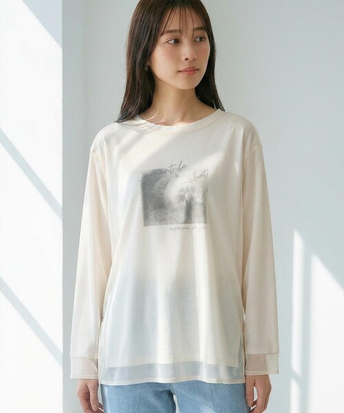 ANY SIS(エニィスィス)の「【貴島明日香さんコラボ】チュールレイニャード猫 Tシャツ(Tシャツ/カットソー・レディース・アイボリー系/ライトグレー系・4)」の2枚目の写真
