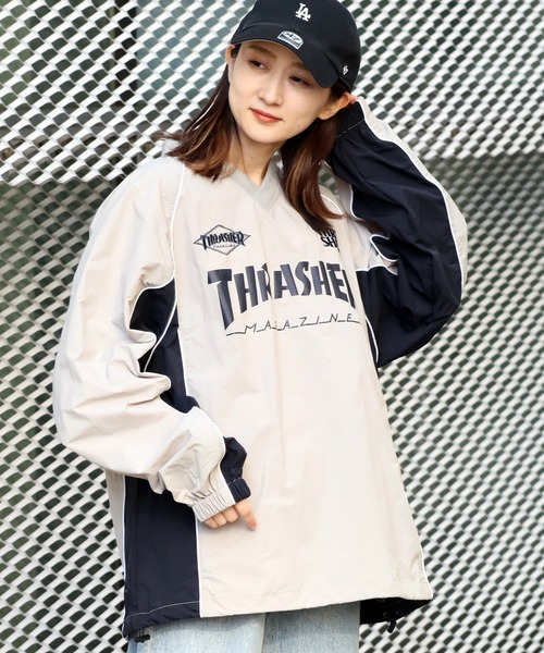 ＳＡＬＥ！！　新品　スラッシャー　プルオーバー　定価１６５００円　ＴＨＲＡＳＨＥＲ　ネイビー　Ｌサイズ セール】THRASHER スラッシャー ロゴプリント プルオーバー
